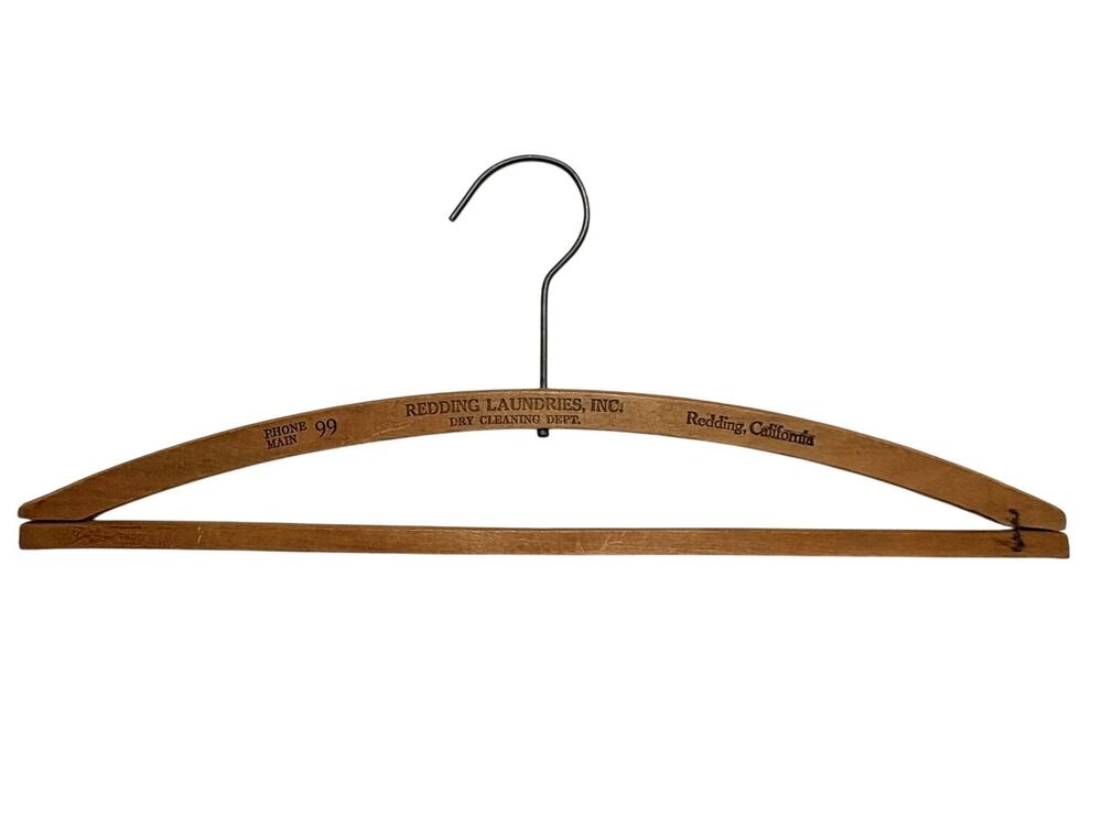 Vintage 20s REDDING LAUNDRIES, INC. Wooden Clothes Hanger Advertising Redding CA